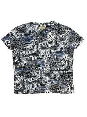 BURBERRY Nautical Harbor Sailboat Print Cotton T-Shirt - Size M (Fair)